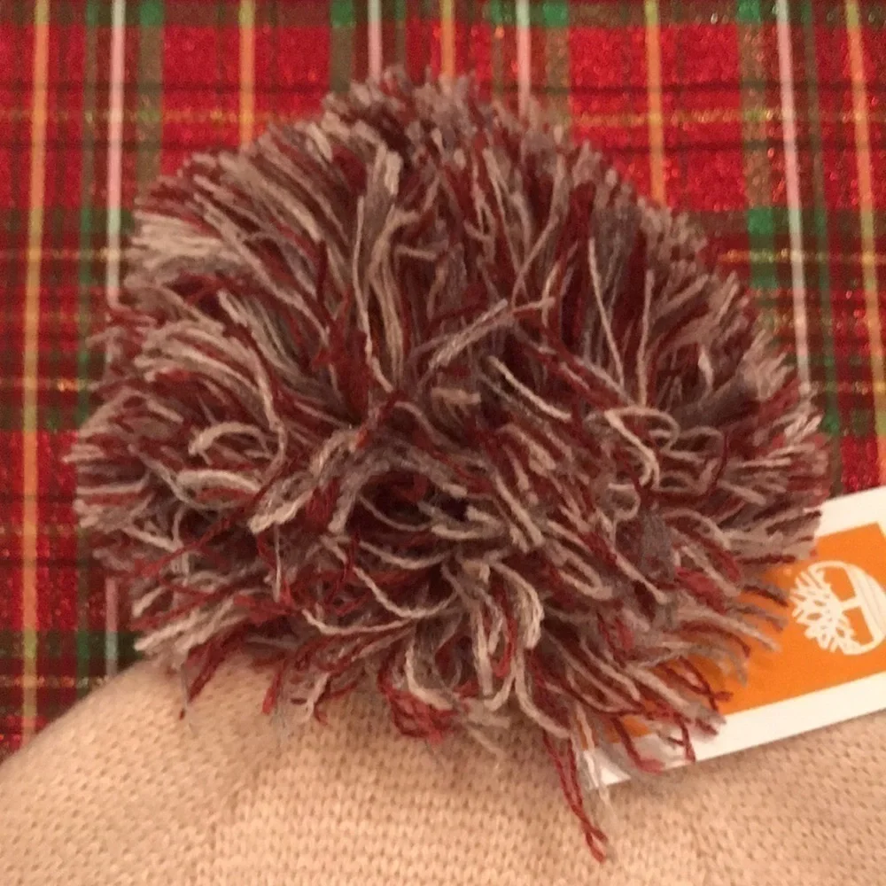 Brand New Timberland Pink Fair Isle Fleece-Lined Pom Beanie Hat